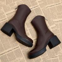 ราคา สินค้าพร้อมส่งทุกวันจากไทย รองเท้าบู๊ทหนังบุขน รองเท้ากันหนาว บุขน หุ้มข้อ ส้นเตี้ย (20855861603)