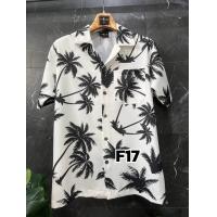 ราคา เสื้อฮาวายเชิ้ตแขนสั้น ลายพิมพ์ต้นมะพร้าว ผ้าไหมอิตาลี นิ่มใส่สบาย อก40 56 แฟชั้นชาย หญิง F17 (21608964651)