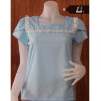 ราคา เสื้อคอเหลี่ยม แขนกลีบบัว ระบายคอลูกไม้ ผ้าไหมอิตาลี อก36 50 (19848391067)