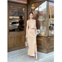 ราคา ชุดสูทใส่ทำงาน หรู ไฮโซ Charissa ชุดSet สูทสีครีมลายริ้ว เสื้อแขนกุด กระโปรงยาวผ่าหน้า สวยเกร๋มาก (21591567128)