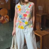 ราคา katji พร้อมส่ง Cozy Top แขนกุดกระดุมหลัง ลายดอก (21694129413)