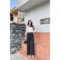 ราคา ป้าย Ladera S 2XL ชุดเซ็ทขายาวเรียบๆ แต่หรูหรา เสื้อแขนกุดสีขาว แต่งระบายคอและแขน พร้อมโบว์ดอกไม้ กางเกงขายาวทรงสวย (21645745646)