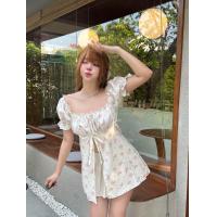 ราคา เสื้อมินิเดรสแขนตุ๊กตาลายดอกผ่าหน้า Nusa Style (21705722335)