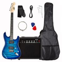 ราคา ZLG ST กีต้าร์ไฟฟ้าพร้อมเครื่องขยายเสียงรูปแบบเปลวไฟสีฟ้า HH alnico 5 Pick up Fast shipping (21414059055)