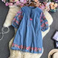 ราคา มินิเดรส เดรสปักลาย ชุดเดรสสั้นโบฮีเมียน เดรสโบฮีเมียน (15993669181)