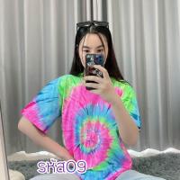 ราคา เสื้อยืดมัดย้อมสีรุ้งเรืองแสง พร้อมส่ง เนื้ิอผ้าคอลตอล 100 (21409318694)