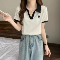 ราคา 2023เสื้อโปโลคอวี เสื้อครอป แขนสั้นหน้าไหล่ เสื้อแฟชั่นผู้หญิงเสื้อ Outfits Shirt คอปก (21597673755)