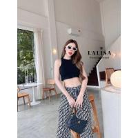 ราคา S M L มือ1 LALISA ชุดเซ็ตเสื้อยืดแขนกุดทรงครอป มาพร้อมกางเกงขายาวเอวสม๊อค ลายDD ป้าย LALISA (20804061076)