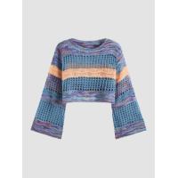 ราคา Cider Wool blend Round Neck Tribal Hollow Out Long Sleeve Crop Top Curve Plus (21497080278)