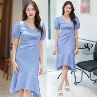 ราคา ชุดเดรสออกงานสีฟ้า เรียบหรู ดูแพง ใส่ไปงานแต่งกลางวัน กลางคืน ชุดราตรี ชุดไปงานแต่ง ชุดออกงาน (20543690586)