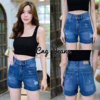 ราคา กางเกงยีนส์ผู้หญิงขาสั้น เอวสูงปรี๊ดผ้าไม่ยืดแต่งสะกิดเล่นกระดุมคู่ สียีนส์ฟอกเข้ม ไม่สั้นมากนะค่ะ (5708570605)