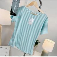 ราคา 072เสื้อยืดคอปาดแขนสั้น ลายริ้ว (21706236315)