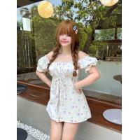 ราคา เสื้อมินิเดรสแขนตุ๊กตาลายดอกผ่าหน้า Nusa Style (21705722333)