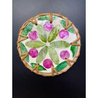 ราคา แผ่นรองแก้ว ฝังเปลือกหอยมุก มัดด้วยขอบหวายแท้ ทรงกลม 4 นิ้ว (21645975515)