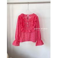 ราคา เสื้อแขนยาวแต่งระบายลูกไม้สีชมพู (21410865909)