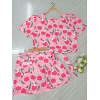 ราคา ชุดเซ็ทเสื้อแฟชั่นผูกหลัง กางเกงกระโปรง (21268956477)