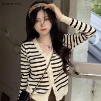 ราคา HOT long sleeve cardigan knitted fabric striped pattern one row of front buttons autumn fashion For women ZHN (20974128165)