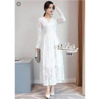 ราคา MaxiDress แม็กซี่เดรส ลูกไม้ เดรสลูกไม้ สีแดง เทา ขาว (7285428550)