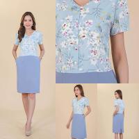 ราคา เดรสทำงาน คอวี ลายดอก สีขาวม่วง สีฟ้า สีเขียว (21582700780)