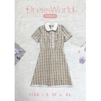 ราคา S XL 9425 งานป้าย Dress World เดรสสั้น คอปก ผ้าทวิต แต่งกระดุม น่ารักฝุดๆ รีบจับจองน๊าา (21119401068)