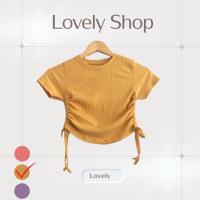 ราคา เสื้อแฟชั่น เสื้อครอป คอกลม แขนสั้น ผ้าร่อง มีเชือกรูดเอวด้านข้าง ผ้าร่อง ผ้านุ่มใส่สบาย (21616349233)