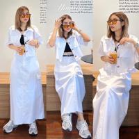 ราคา เซต3ชิ้นเสื้อเชิ้ตแขนสั้นครอป กระโปรงยาวทรงเอ เข็มขัด (21697925186)