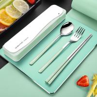 ราคา กล่องใส่ช้อนส้อมแบบพกพาชุดช้อนและตะเกียบสไตล์เกาหลีสำหรับนักเรียนชุดช้อนส้อมสแตนเลสสามชิ้นสำหรับคนเดียวกล่องเก็บสายนอก (7948674484)