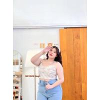 ราคา สายเดี่ยวสาวอวบ แต่งเต้าผูกไหล่ ผ้าไหมอิตาลี่พิมพ์ลาย เสื้อกล้ามสาวอวบ (20512989144)