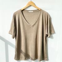 ราคา เสื้อยืด คอวี เสื้อผ้า สาวอวบ ผ้าสลาฟ ใส่สบาย V5 (21267292146)