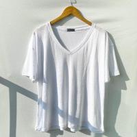 ราคา เสื้อยืด คอวี เสื้อผ้า สาวอวบ ผ้าสลาฟ ใส่สบาย V5 (21267292086)