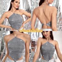 ราคา พร้อมส่งในไทย เสื้อคล้องคอ เสื้อกลิตเตอร์ เสื้อโชว์หลัง เสื้อสีเทา (16233559332)