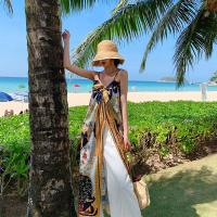 ราคา ชุดเดรสสายเดี่ยวแบบยาวผ้าพันคอกันแดดสำหรับผู้หญิงเสื้อคลุมแบบใหม่ฤดูร้อนกางเกงขายาวสีขาวชุดเดรสชายหาดใส่ไปริมทะเลในวันหยุด (7977821800)