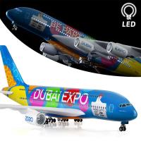 ราคา Emirates Airlines World Expo Livery Airbus A380 Super Jumbo 46cm Airplane Model with LED Cockpit and Cabin Lights High Quality (21693277670)