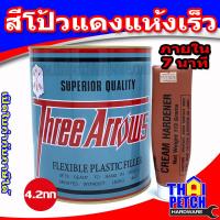 ราคา สีโป้ว แห้งเร็ว Three Arrows สีโป้วคุณภาพสูง พร้อมน้ำยาเร่งแข็ง โป้วสามศร สีแดง ขนาด 1 กก และ 4 2 กก แห้งเร็วภายใน 7 นาที (20566287095)