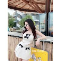 ราคา ชุดเซทสุดคิ้ว เกาะอกผ้าสกินนี่ยืดแต่งโบว์ พร้อมกระโปรงสั้นแต่งโบว์ Freesize Size เสื้ออก 30 36 กางเกงเอว 23 30 สพ 38 มี 3 สีพร้อมส่ง (21563508437)