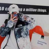 ราคา The North Face Xibei เสื้อแนวฮิปฮอปเสื้อกันลมกันน้ำกันลมเสื้อโค้ทลายดอกไม้มีฮู้ด (20145657342)