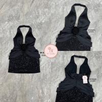 ราคา BT เดรสสั้นคล้องคอด้านหน้าแหวกลึกตรงกลางอกแต่งซีทรูตรงกลาง (21460019044)