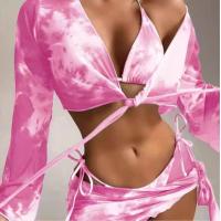 ราคา 40 68kg ชุดว่ายน้ำ 4 ชิ้น bikini เสื้อคลุม ผ้าคลุม ลายมัดย้อมสีคราม 0713 (20173930522)