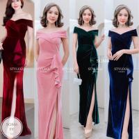 ราคา BN866 ราคา 349 บาท ชุดราตรียาวคอวีสวยมากพรางแขนพรางพุง ผ้ากำมะหยี่เนื้อดียืด อกเสริมฟองน้ำ งานเปิดไหล่ ซิปหลังทรงเข้ารูปเปะ ผ้ากำมะหยี่ยืดเนื้อดี สินค้าจริงคลิปรูปร้านถ่ายเองค่า นางแบบใส่งานขายจริง ฟร