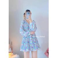 ราคา มินิเดรส อัดพลีทผ้าชีฟอง พิมพ์ลายดิจิตอล อัดพลีท คอปก แขนยาวอัดพลีท ใส่สบายมาก อก 40 60นิ้ว ความยาว 32 นิ้ว (18515017276)