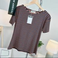 ราคา 072เสื้อยืดคอปาดแขนสั้น ลายริ้ว (21706236313)
