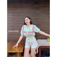 ราคา cha nee shopเสื้อครอป แขนตุ๊กตา แต่งระบาย น่ารักมาก เนื้อผ้าดี ไม่ต้องรีด ใส่สบาย (21474992023)