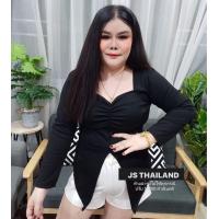 ราคา เสื้อสาวอวบ เสื้อขยุ้มอกผ่าหน้า ผ้าคอตตอลร่อง อก34 44 ยาว25นิ้ว (17486166149)