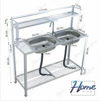 ราคา HOMENINE ซิ้งค์ล้างจาน อ่างล้างจาน สแตนเลส A 2หลุม มีข้าง 2ชั้น มีบน โครงอลูมิเนียม (21413373598)