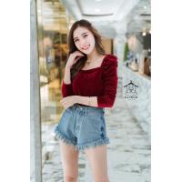 ราคา เสื้อคอเหลี่ยม ปาดไหล่ แฟชั่นสไตล์เกาหลี คอยู งานแขนตุ๊กตาไหล่พองๆน่ารักสุดๆจ้า เนื้อผ้านิ่ม (4693552484)