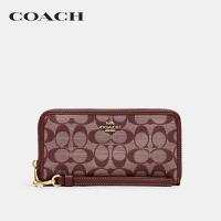 ราคา COACH กระเป๋าสตางค์ผู้หญิงรุ่น Long Zip Around Wallet In Signature Chambray CH369 IMMZI สีแดง (21507125155)