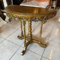 ราคา โต๊ะไม้สักแกะสลัก สูง 75 x กว้าง 76 x ลึก 37 cm โต๊ะวางพระ ทำสีทองโบราณ โต๊ะครึ่งวงกลม ทำจากไม้สักแท้ Teak Wood Carved Gold Antique Furniture (21087995480)