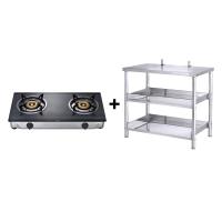 ราคา MEX Set PC577I3 SH8071 1 เตาแก๊สตั้งโต๊ะฐานกระจก 2 หัวเตาและโต๊ะวางเตาสเตนเลส สตีล (20684365132)