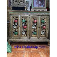 ราคา ตู้ไม้แกะสลัก 110xล30xส90cm ตู้วางทีวี 4บาน2ชั้น ทรงตรง ตู้ไม้แกะสลัก ตู้ใส่ของ ตู้เอนกประสงค์ โต๊ะหมู่บูชา ตู้โชว์ ทองโบราณประดับกระจกสี (9685685320)