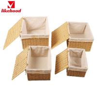 ราคา Likelyhood ตะกร้าใส่ของหวายสานด้วยมือ4ชิ้น เซ็ตพร้อมฝาปิดกระเป๋าสะพายขนาดใหญ่อเนกประสงค์อุปกรณ์ใส่ของเดินทางของเล่นขนมขบเคี้ยวกล่องเก็บของตู้เสื้อผ้าในครัวเรือนตะกร้าสำหรับจัดเก็บของตะกร้าใส่ของ (2115